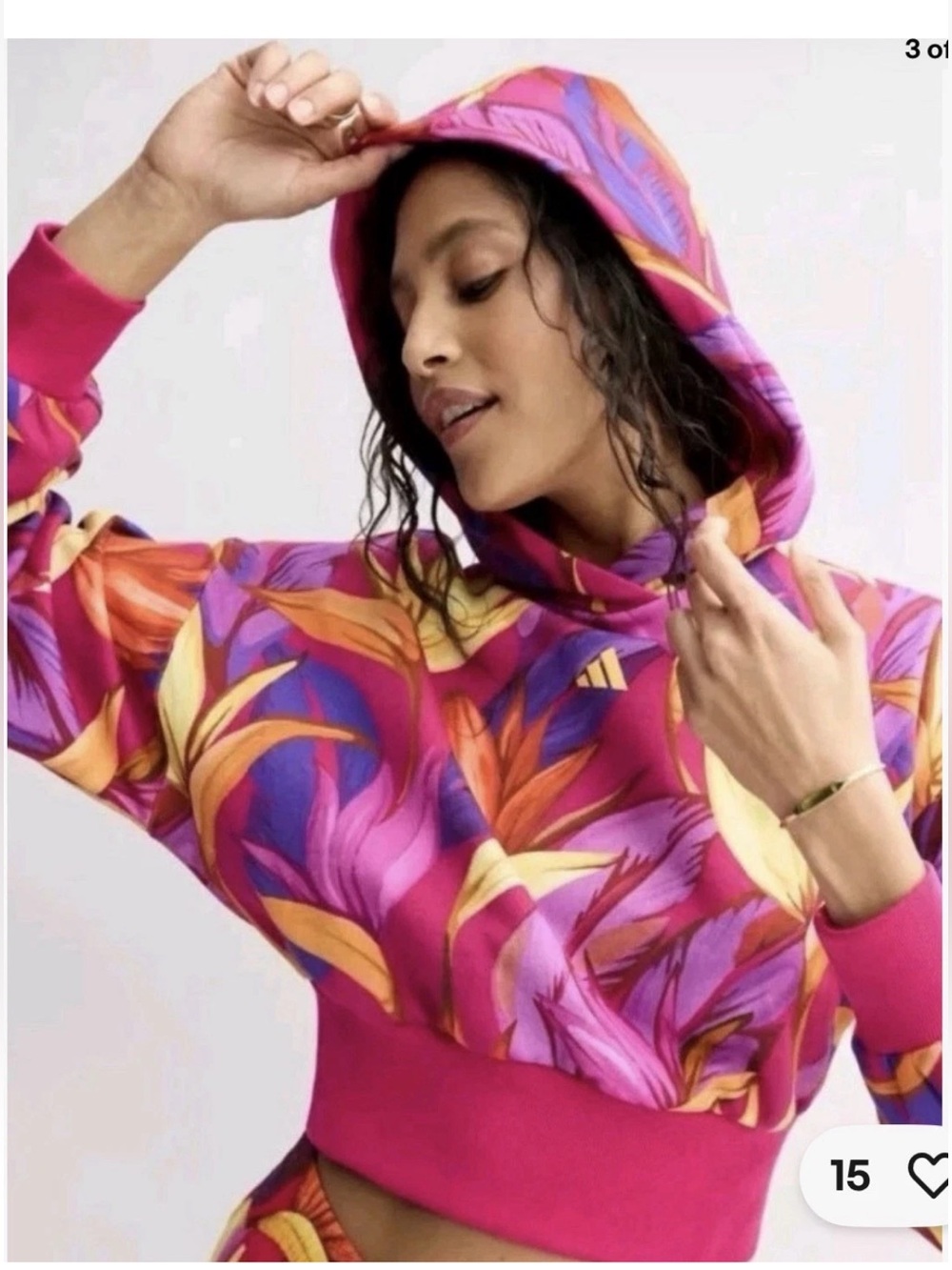 Adidas x Farm Rio Training Hoodie Sweatshirt Small NWT Crop Pink Purple Floral